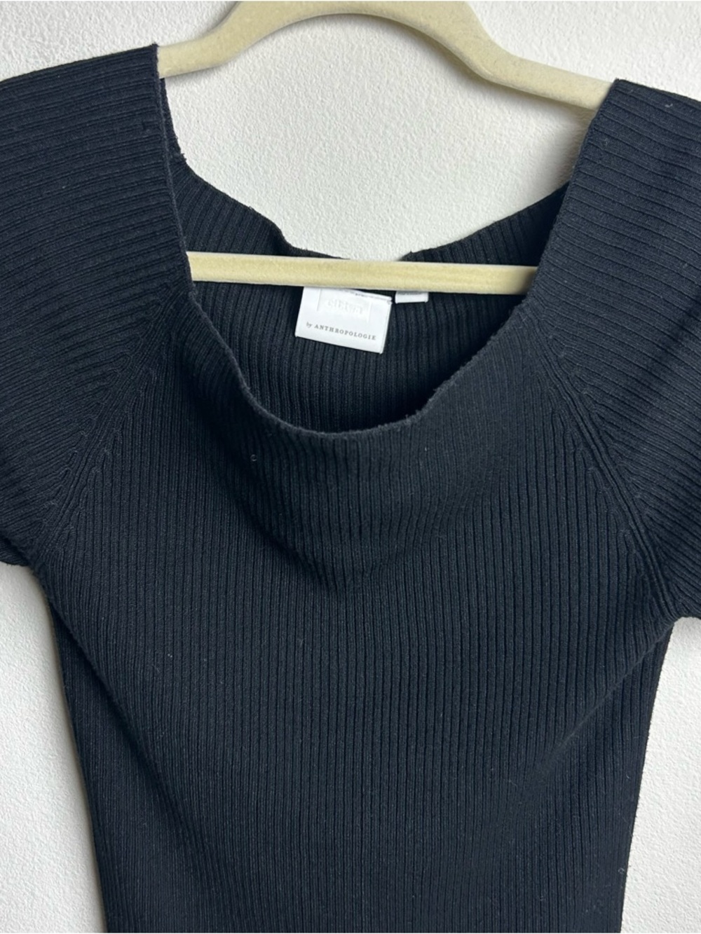 EttTwa by Anthropologie Boatneck ribbed short sleeve blouse black size: M - Picture 3 of 9